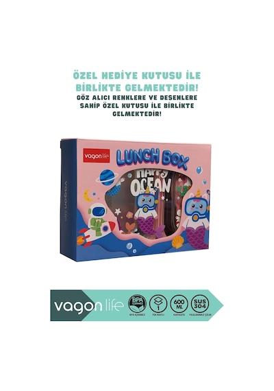 Bento 600ml Lunchbox Sevimli Desenli Tek Katlı 2 Bölmeli Sızdırmaz Paslanmaz Çelik Sefer Tası Çocuk Okul Yemek Kutusu Plastik Kaşık Hediyeli Bpa Yok Özel Kutulu - Mavi Cok Renkli