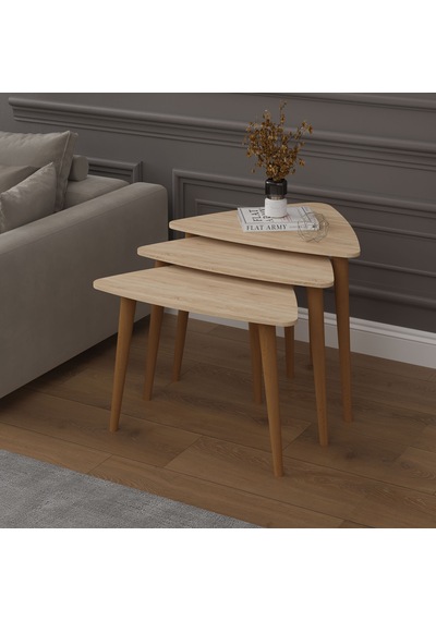 Asra Trend 3'lü Üçgen Zigon Sehpa Takımı SEHPA02 %100 MDF Ahşap Ayaklı Sonoma
