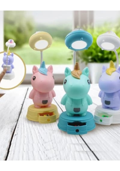 Unicorn Led Masa Lambası Dokunmatik Gece Lambası Çekmeceli, Esnek Boyunlu, Çocuk Odası Işık Pembe