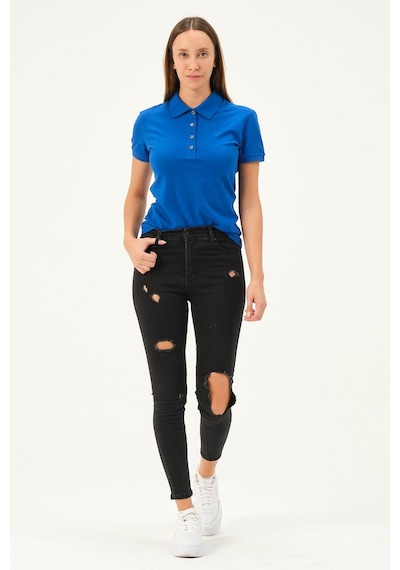 Msw Kadın Kısa Kollu Regular Fit Polo Yaka T-shirt Sax