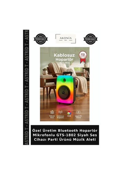 Özel Üretim Bluetooth Hoparlör Mikrofonlu Gts-1802 Siyah Ses Cihazı Parti Ürünü Müzik Aleti