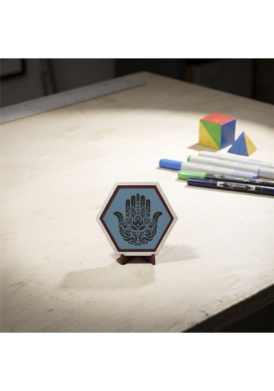 Minimalist Hamsa Tasarımlı Masaüstü Aksesuarı, Çalışma Masalarınıza Zarif Bir Dokunuş Katan Estetik Obje 10x10 Cm, Gök Mavi