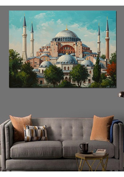 Ayasofya Ve İstanbul Manzarası Dekoratif Kanvas - Mdf Ahşap Tablo