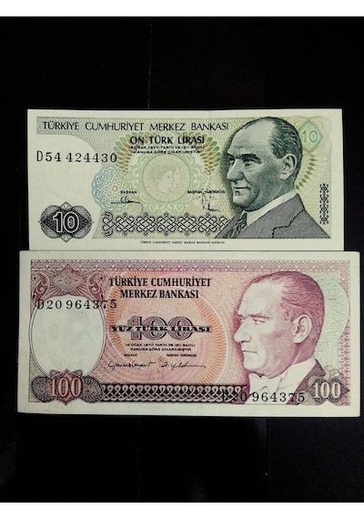 D Serisi 7. Emisyon 100 Ve 10 Türk Lirası Koleksiyon Eski Kâğıt Para.