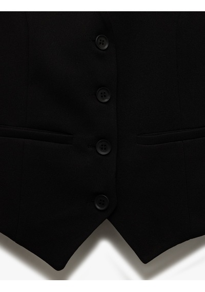 Koton Krep Scuba Kumaş Astarlı Slim Fit V Yaka Kolsuz Düğmeli Yelek Siyah 5sak30090ek
