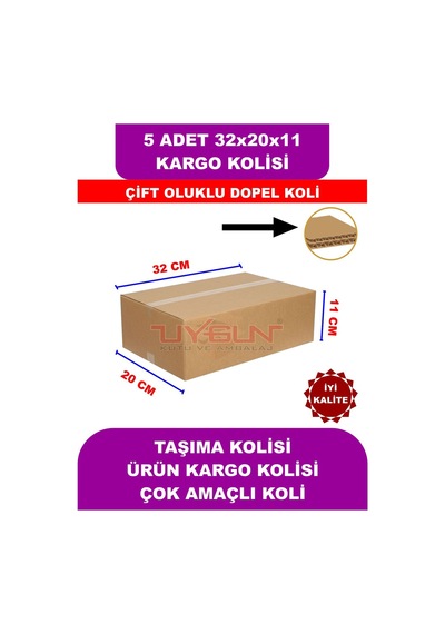 5 Adet 32x20x11 Cm Baskısız Çift Oluklu Boş Koli, Dopel Ürün Kolisi, Kargo Kolisi, Tssst