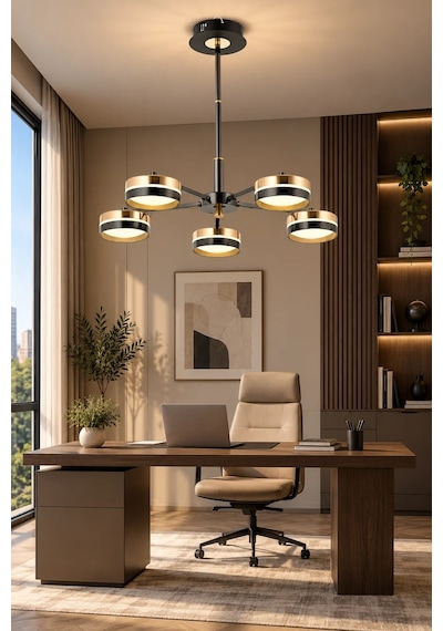 Modern Premium 5li Gold 3 Renkli Ledli Sarkıt Avizesi Salon Mutfak Oturma Odası Şık Modelleri 100w Siyah