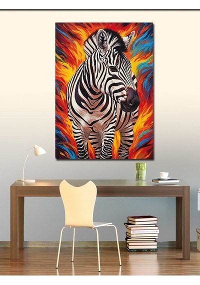 Kanvas Tablo Alevli Zebra Ve Renk Patlaması 50cmx70cm