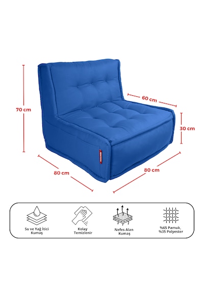 Xpermate Zen Sırtlı Minder İskandinav Tarzı Minder 80x60 Mavi