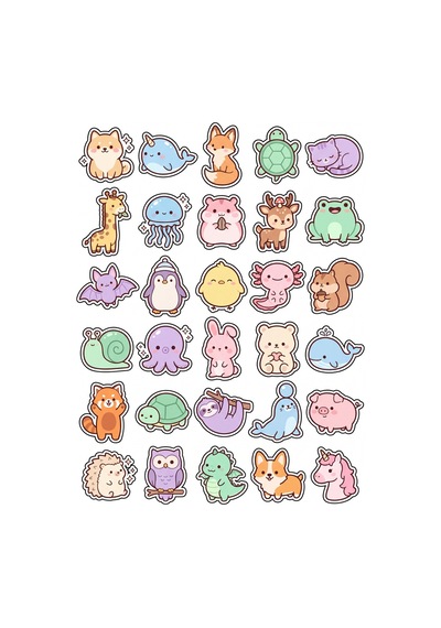 30 Adet Pastel Hayvan Sticker Seti - Laptop Defter Ajanda İçin Çok Renkli