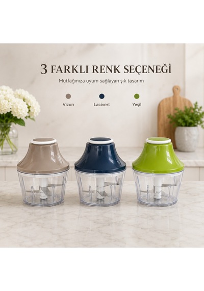 700 Ml Basmalı Manuel Rondo 3 Bıçaklı Sebze Doğrayıcı Soğan Sarımsak Doğrayıcı Pratik Mutfak Hazırlık Robotu Sariva Home Siyah