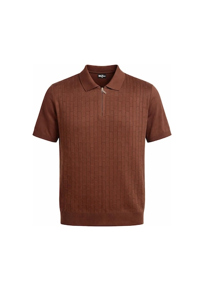 Plus Scorpion Erkek Polo Yaka Fermuarlı Triko Tişört Dokulu Slim Fit Kahverengi
