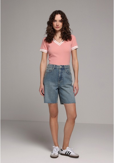 Colin's Colins Slim Fit V Yaka Düz Kadın Pembe Kısa Kol Tişört Cl1080062 Q1.v1 Prs