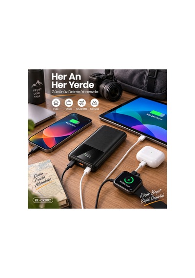 10000 Mah 22.5w Hızlı Şarj Powerbank Dahili Type-c Ve Lightning Kablolu Dijital Göstergeli- Re-ck082 Diğer