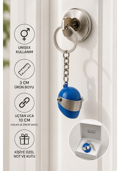 Mavi Kask Figürlü Anahtarlık Unisex Metal Anahtarlık