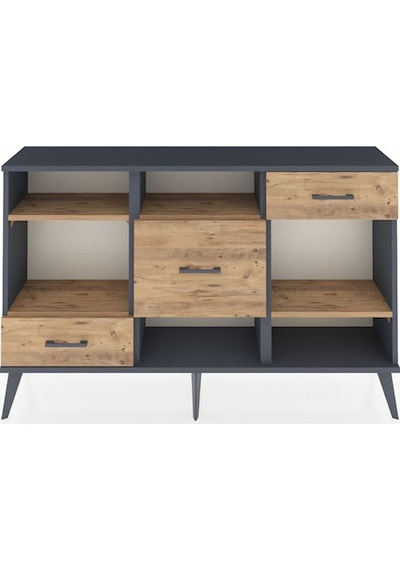 Arges Konsol 4 Raflı 3 Çekmeceli 132x30x83 Antrasit-çam/çam Çam/çam