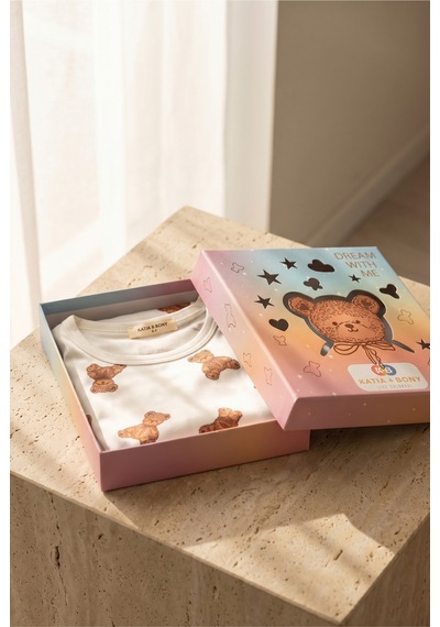 Katia&bony Çocuk Teddy Desenli Kutulu Pijama Takımı Ekru