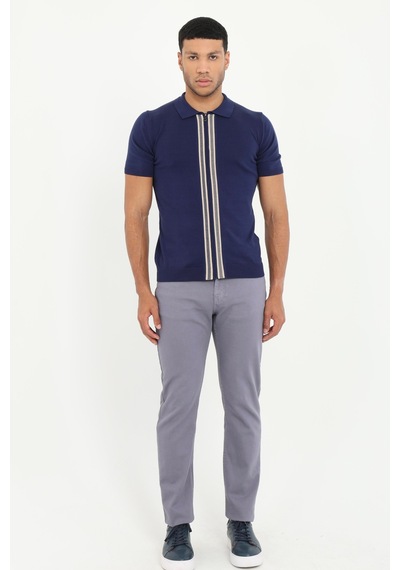 Dufy Erkek Slim Fit Fermuarlı Polo Yaka Lacivert Triko-18933