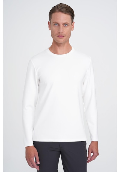 Efor Comfort Fit Bisiklet Yaka Uzun Kol Casual Ekru Tişört Ts 892 Ekru
