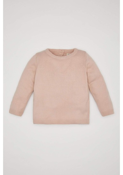 Defacto Kız Bebek Açık Pembe Bisiklet Yaka Basic Düz Triko Kazak X8187A224AUPN262 Pembe
