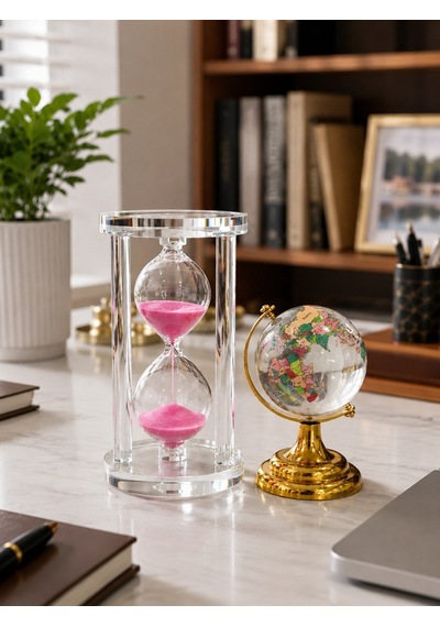 Kum Saati Dünya Küresi Seti Pembe Kumlu Ofis Ve Masa Aksesuarı Ofis Yeni İşe Başlama Hediyesi