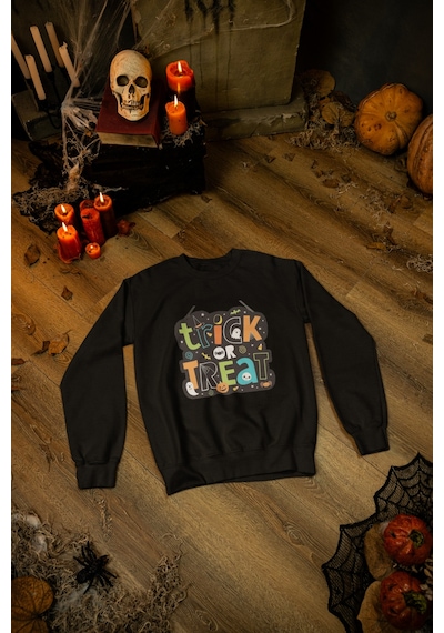 Magors Stıl-x Happy Halloween - Cadılar Bayramı Baskılı Unısex Çocuk Sweatshırt Siyah-2