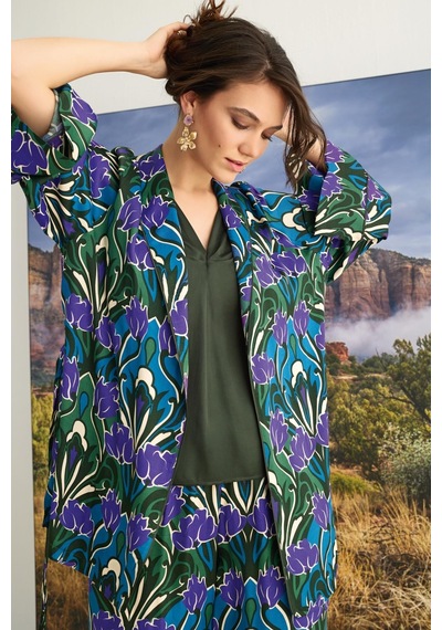 Monamise Kadın Çiçek Desenli 3'lü Pijama Takımı 23136-yeşil Yeşil