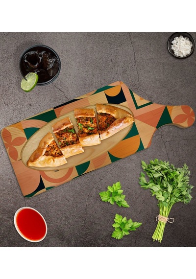 Bk Gift Modern Art Tasarımlı Dikdörtgen Şeklinde Doğal Ahşap Servis Ve Sunum Tabağı Model 14