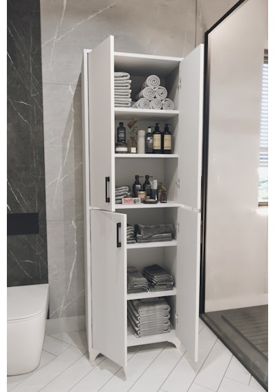 Çok Amaçlı Dolap 4 Kapaklı 6 Bölmeli Banyo Dolabı Mutfak Dolabı Nehir Beyaz Çok Amaçlı Dolap 4 Kapaklı 6 Bölmeli Banyo Dolabı Mutfak Dolabı Nehir Beyaz