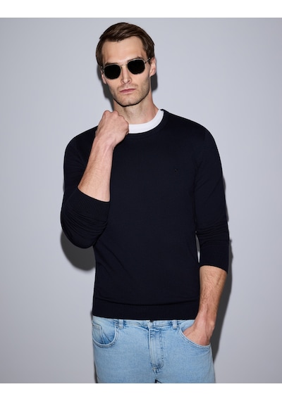 Pierre Cardin Lacivert Slim Fit Bisiklet Yaka Basic Triko Kazak 50331501-vr033