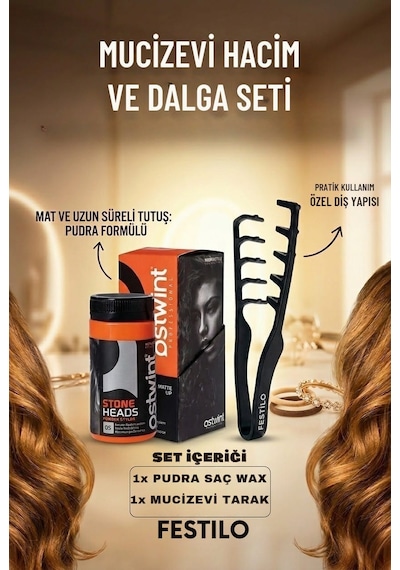 Mucizevi Hacim Ve Dalga Veren Tarak Kadınlara Özel Toz Wax 2 Li Set