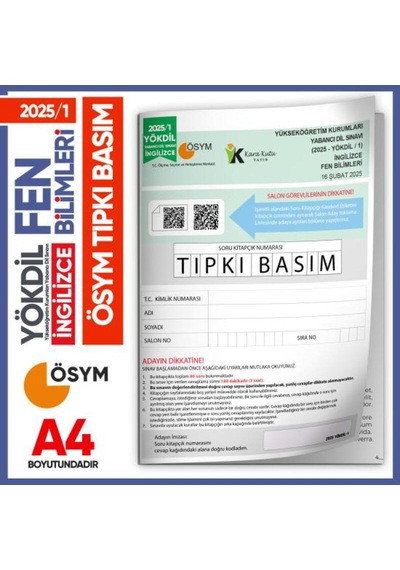 2025/1 Yökdil İngilizce Fen Bilimleri Ösym Çıkmış Soru Tıpkı Bası