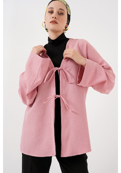 Bigdart Keten Tesettür Kimono 5968 - Pudra