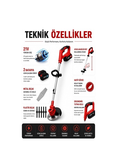 Şarjlı Çim Biçme Makinesi Tırpan Çift Batarya Akü