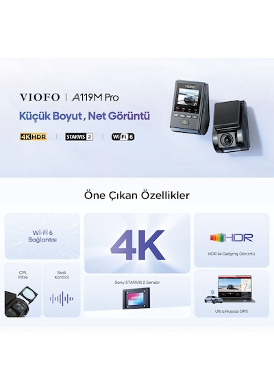 Vıofo A119m Pro 4k Hdr Sony Starvıs 2 Sensörlü Wi-fi 6 Gps'li Araç Kamerası
