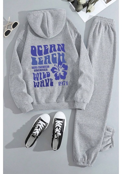 Uyguntarz Ocean Beach Baskılı Eşofman Takımı Gri