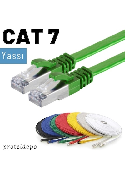 Irenis CAT7 Kablo Yassı FTP Ethernet Network LAN Ağ Kablosu, 1 M-Yeşil