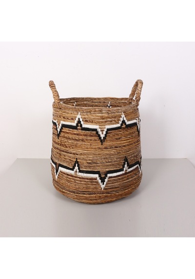 Aztek Doğal Abaka El Yapımı Yuvarlak Kulplu Sepet 45x48x66 Cm Bej