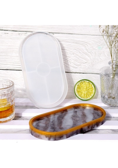 Silikon Kalıp Taş Tozu İthal Dekoratif Orta Boy Oval Tabak Kalıbı Parafin Mum Epoksi Hb80-0185