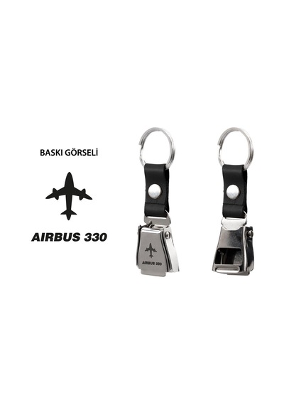 Zekupp Airbus A330 Uçak Tasarımlı Şişe Açacağı Özellikli Siyah Renk Emniyet Kemeri Anahtarlık