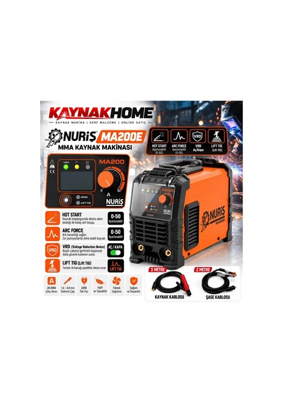 Tr Nuriş Ma200e Inverter Kaynak Makinesi + El Kaynak Maskesi Camı Dahil