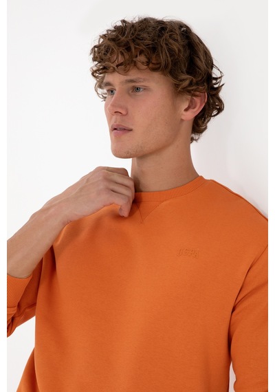 U.S. Polo Assn. Erkek Comfort Fit Bisiklet Yaka Şardonlu Bakır Basic Sweatshirt 50313757-VR182