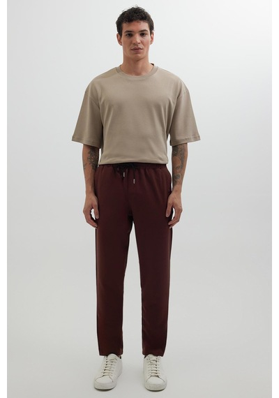 Tudors Erkek Regular Fit Beli Lastikli Bağcıklı Jogger Kiremit Pantolon Rahat Kesim Yan Cepli-37921 Kiremit