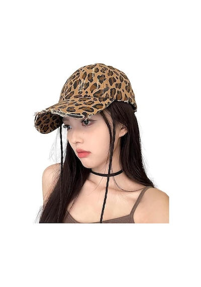 Valkyrie Vintage Leopar Desenli Eskitmeli Kadın Şapka Ayarlanabilir Beyzbol Şapkası Pamuk Baseball Cap Kahverengi
