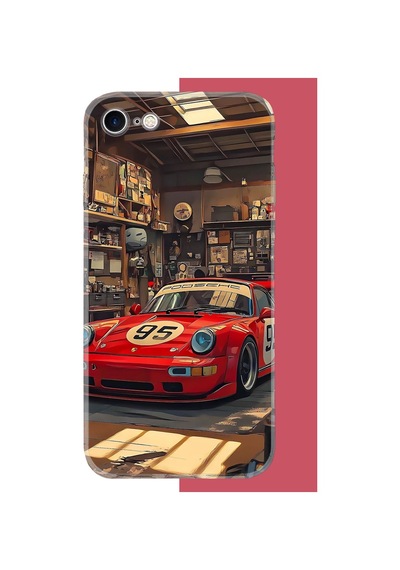 İphone 7-8-se 2020 Uyumlu Kırmızı Porsche Uv Baskılı Silikon Kılıf Renkli