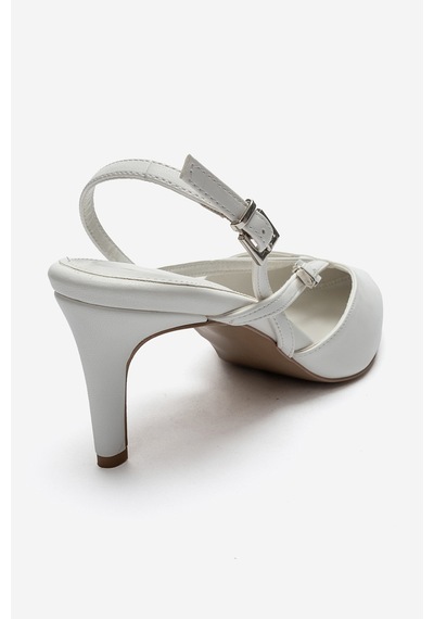 Luvi Shoes Armonıa Beyaz Cilt Bant Detaylı Kadın Topuklu Ayakkabı
