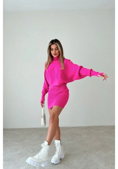 Rabia Çelik Kadın Pembe Balıkçı Yaka Parmak Geçirmeli Alt-üst Etek Kazak Takım Pembe Pembe Rabia Çelik Kadın Pembe Balıkçı Yaka Parmak Geçirmeli Alt-üst Etek Kazak Takım Pembe Pembe