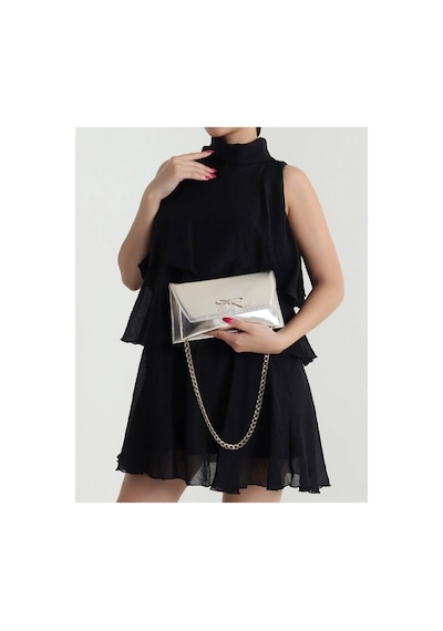 Names Bag Fiyonk Taş Detaylı Zincir Askılı 2 Bölmeli Abiye Çanta Krem Krem