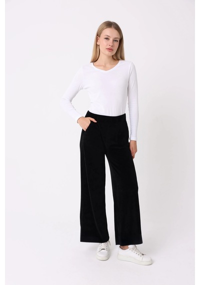 Defys Kadın Bol Paça Cepli Kadife Oversize Fit Pantolon Siyah - 595424688 Siyah