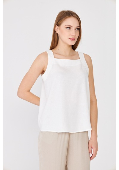 Sortie Collection Geniş Askılı Kare Yaka Ekru Keten Bluz Sortie Collection Geniş Askılı Kare Yaka Ekru Keten Bluz